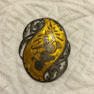 Vintage silver yellow pin.